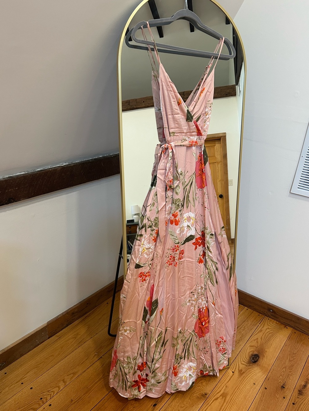 Lulus Still The One Blush Pink Floral Print Satin Maxi Dress - Size XS